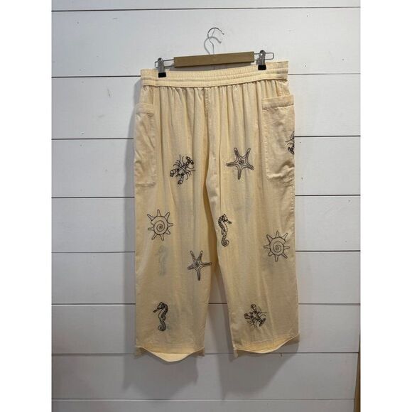 Anthropologie Sea Life Embroidered Pants Size Medium - Picture 5 of 8